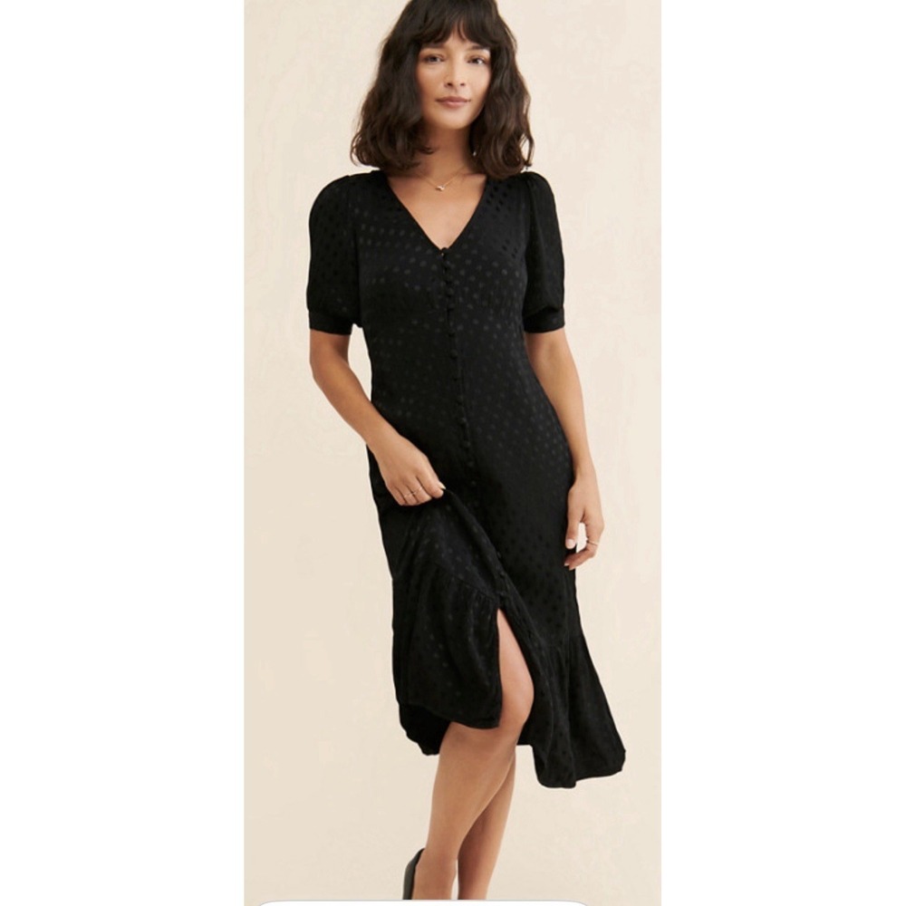 Anthropologie Maeve Eudora Midi Dress in Black Swiss Dot Print Size 12 Sheer